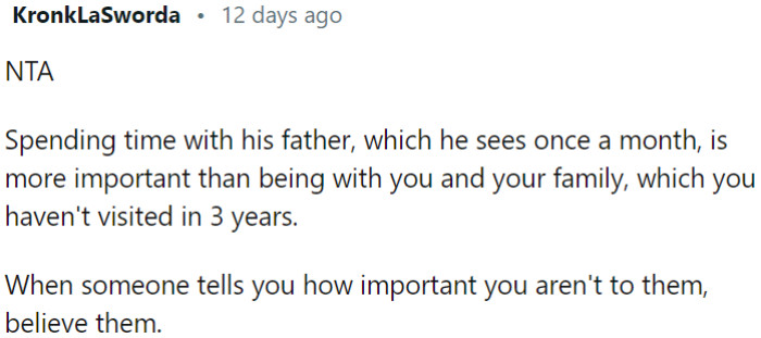 This choice reveals a clear message about where OP stands in her boyfriend's priorities.