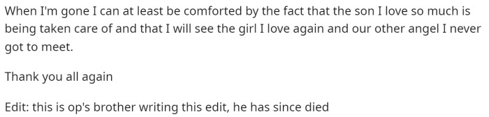 This is the edit and update that has us in tears because OP was a lovely man and a wonderful dad.