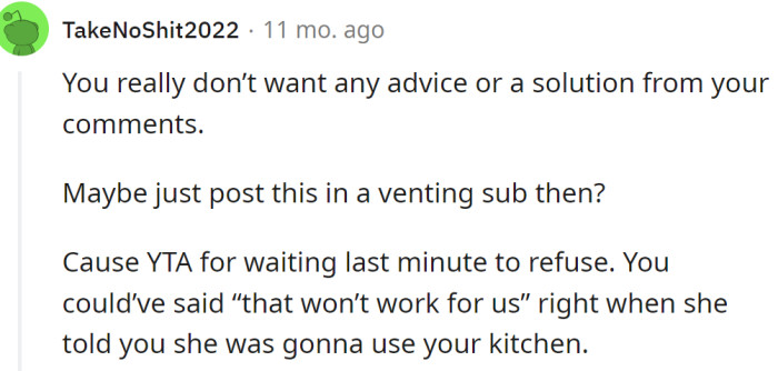 A Redditor said they believe the OP doesn't want advice
