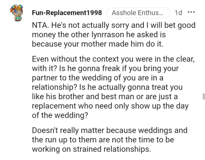 Weddings are not a time to work on strained relationships