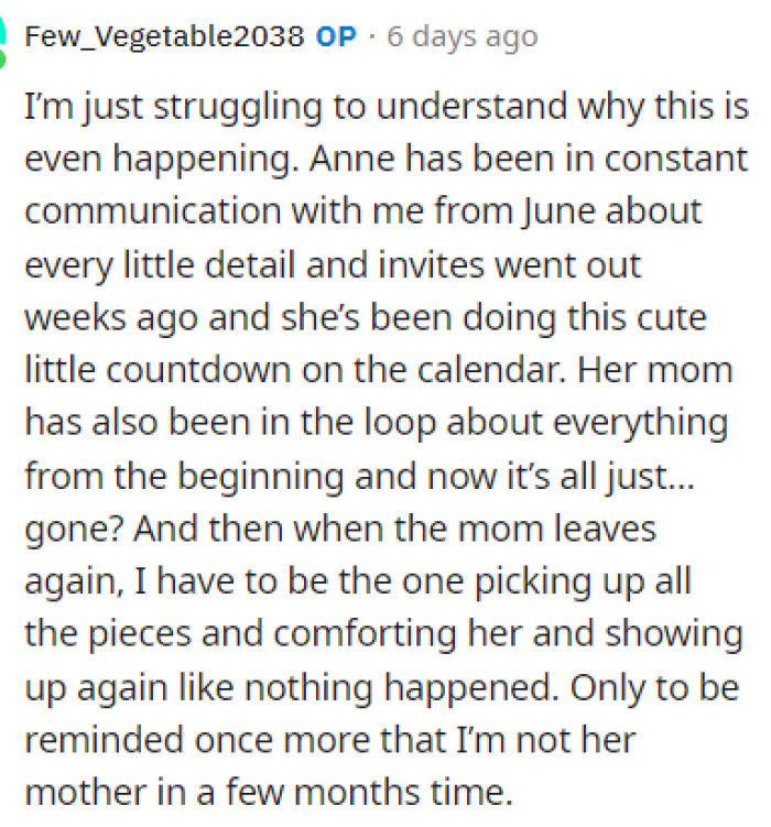 OP then responded to a comment and provided more insight into the party situation and how excited she was for it.