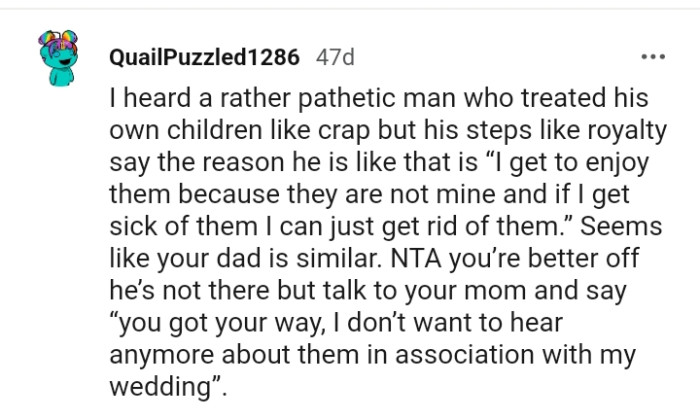 OP's better off when her dad's not there, but she should talk to her mom.