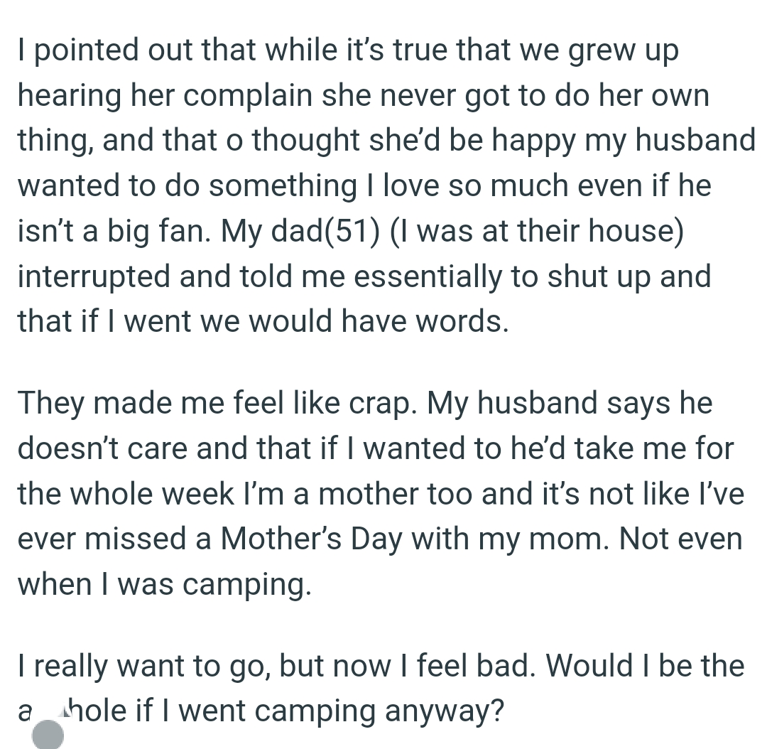 OP's a Mother Too and It’s Not Like She Has Ever Missed a Mother’s Day with Her Mom