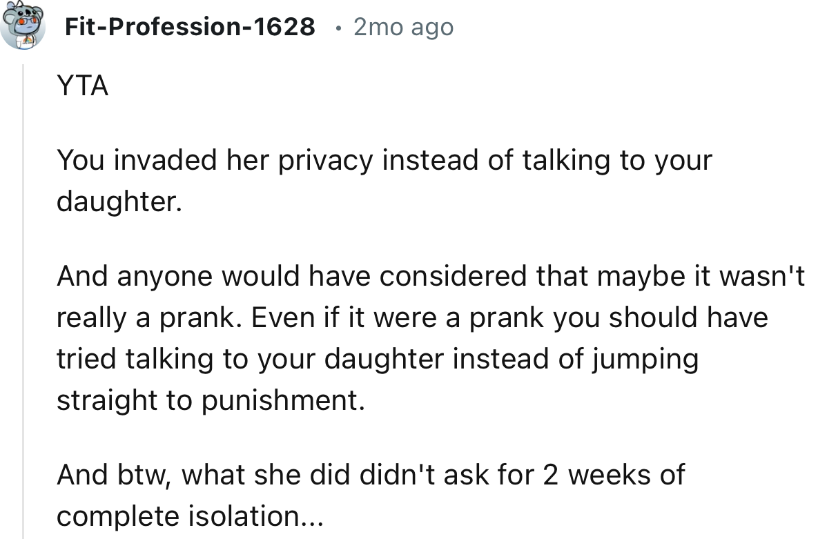 “Even if it Were a Prank, You Should Have Tried Talking to Your Daughter Instead of Jumping Straight to Punishment.”
