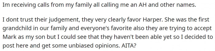 Harper refused to come home, and the whole family was criticizing OP.