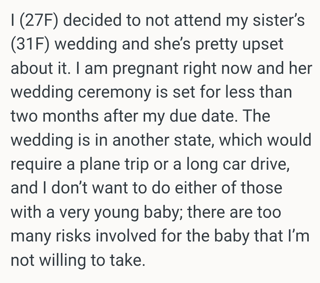 The wedding would require a plane trip or a long car drive
