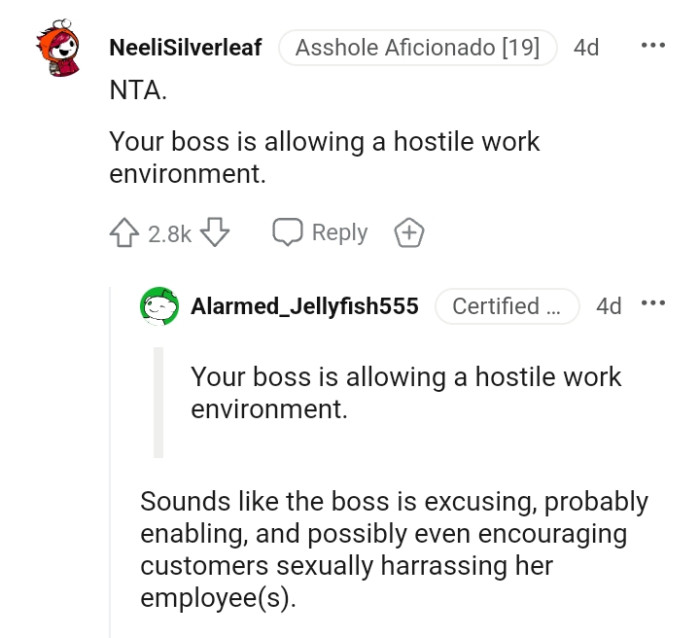 That is one hostile work environment