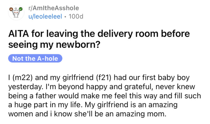 The OP shared a story about how his body reacted drastically when his new baby was being born.