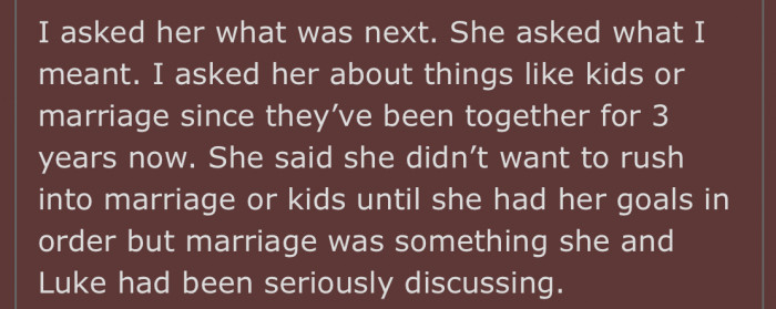 OP eventually asked her about her next steps in life.