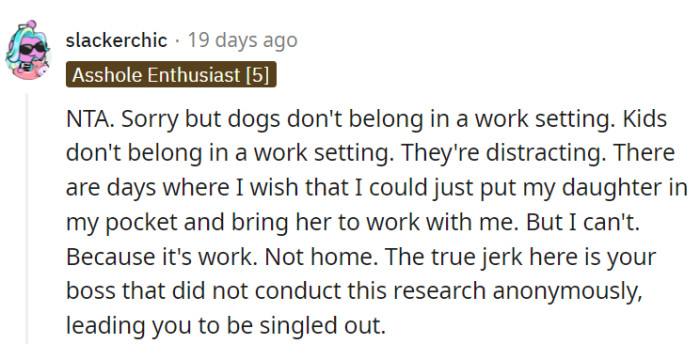 Bottom line: dogs don't belong in workplaces.