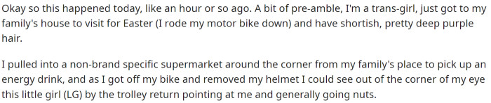 OP starts off their post by explaining where they were and what they were doing in that area.