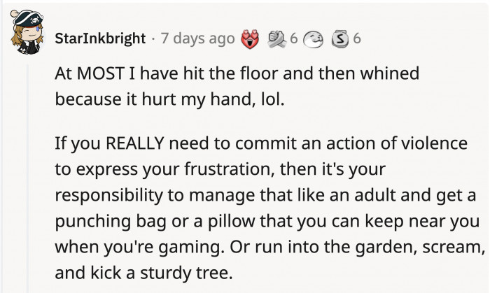 In any case that OP doesn’t want to give up the violence when he loses a game, he needs to find some way...