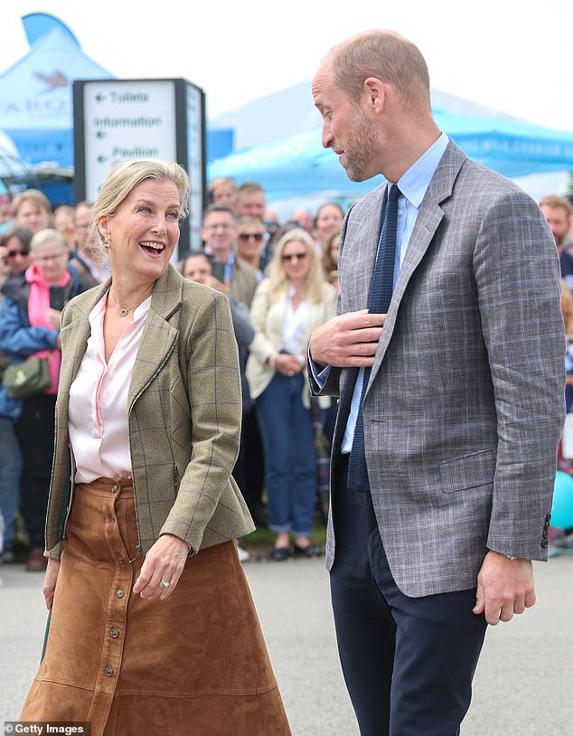 William and Sophie shared a relaxed laugh after arriving at the agricultural show on June 6.