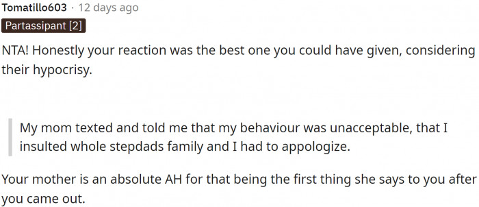 People are feeling like his mother should have had a much different response.