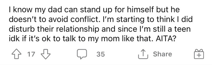 Now she's wondering if she's the a**hole here.