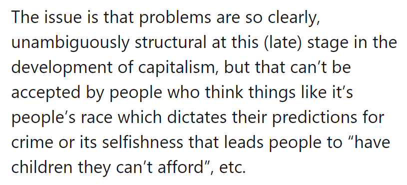 Blaming race for crime and selfishness for financial struggles? Time for a reality check on structural issues.
