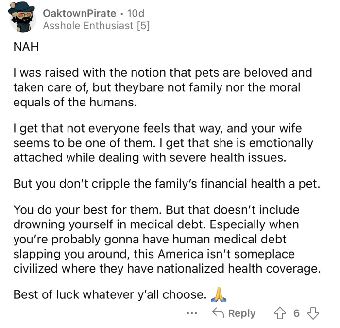 “You don't cripple your family's financial situation for a pet.”