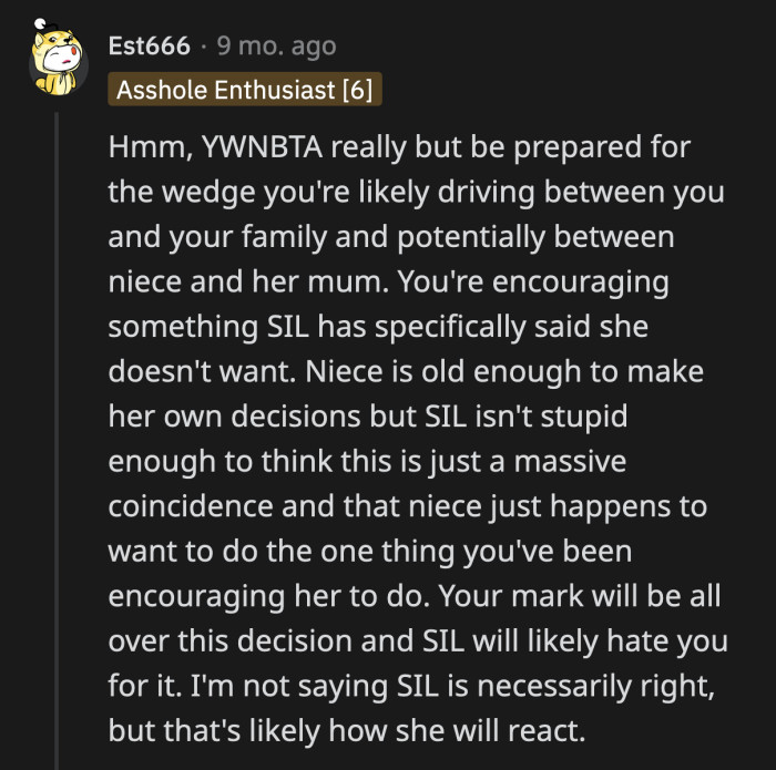However, Redditors warned OP of the eventual fallout if she continues to push the road trip despite her sister-in-law's objections.