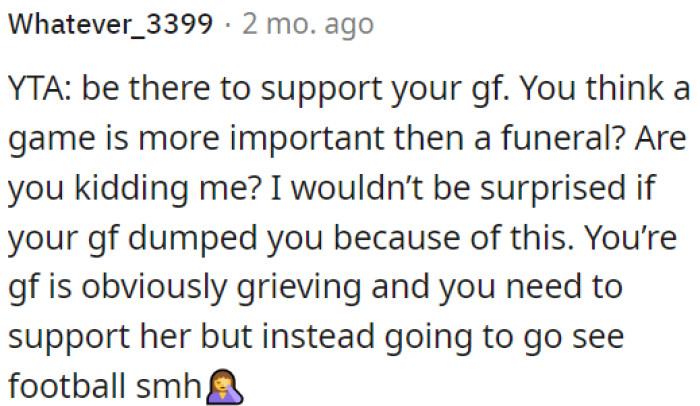 OP shouldn't let a game take precedence in this situation.