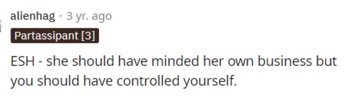 This person put it simply, showing two sides of the situation and why both of them are in the wrong for how they acted in this story.