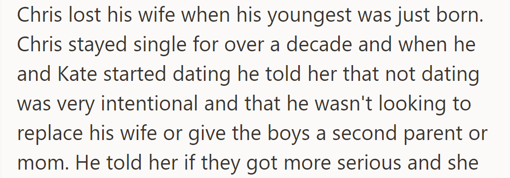 Chris, widowed when his youngest was born, stayed single for a decade, not seeking a replacement parent.