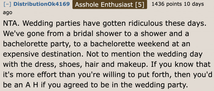 Some redditors are complaining about how inconvenient weddings are these days.