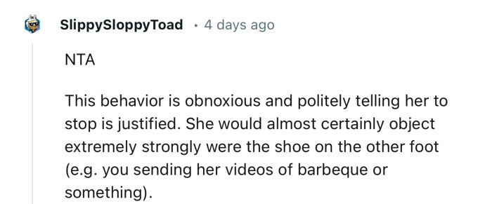 “NTA. This behavior is obnoxious, and politely telling her to stop is justified.”