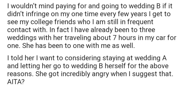 However, his girlfriend is seriously upset with this suggestion, as she wants them to attend both weddings together.