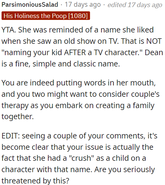 Choosing a name from a TV show isn't the same as naming your kid after a character.