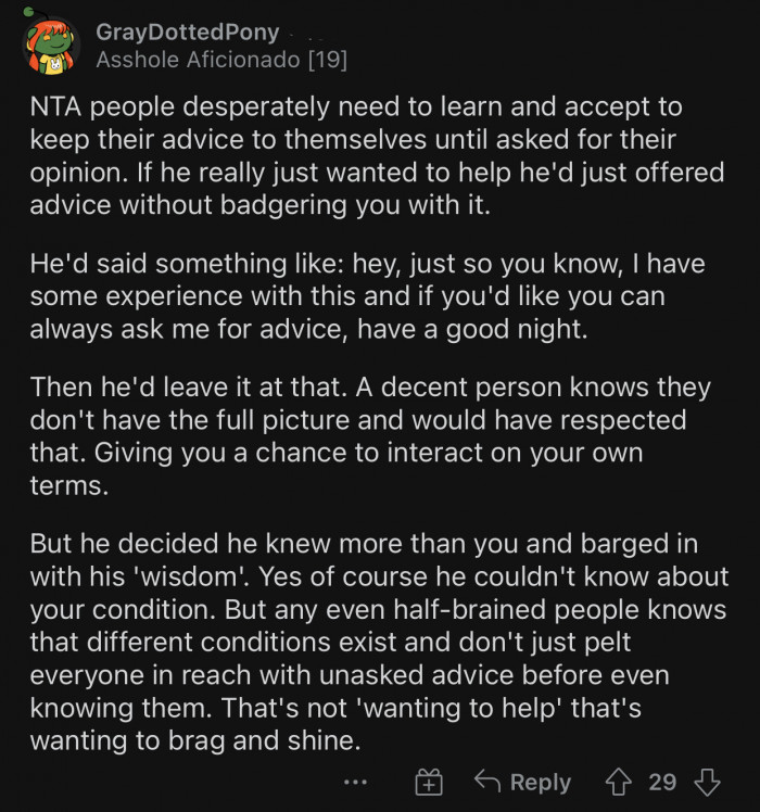 Some people need to learn to keep their advice to themselves.