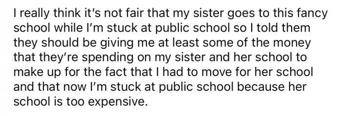 OP feels it's unfair that her parents spend so much money on her sister but not on her.
