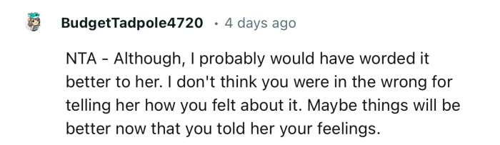 “NTA - Although, I probably would have worded it better to her.”