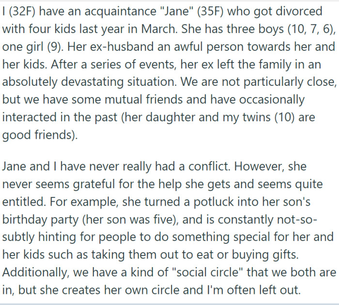 OP, a 32-year-old woman, shared a somewhat tumultuous relationship with an acquaintance, 