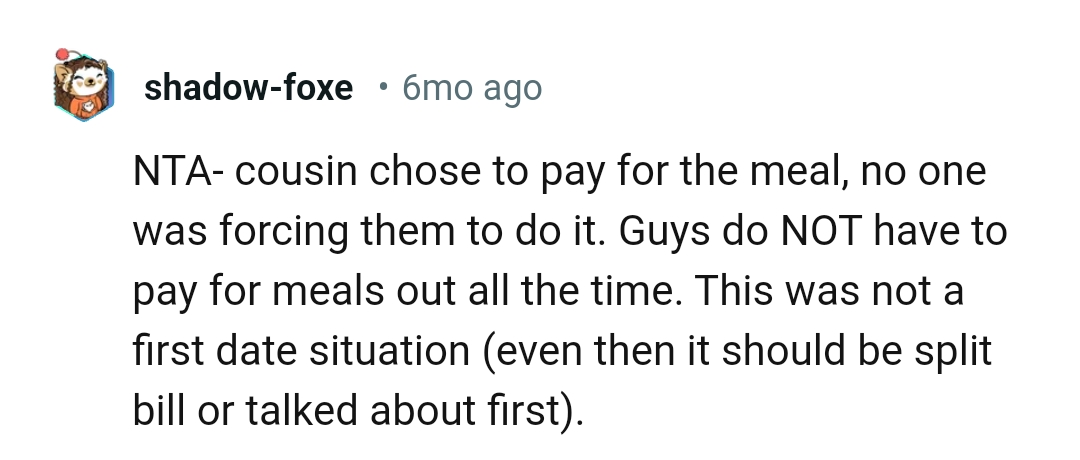 Guys do not always have to pay for meals