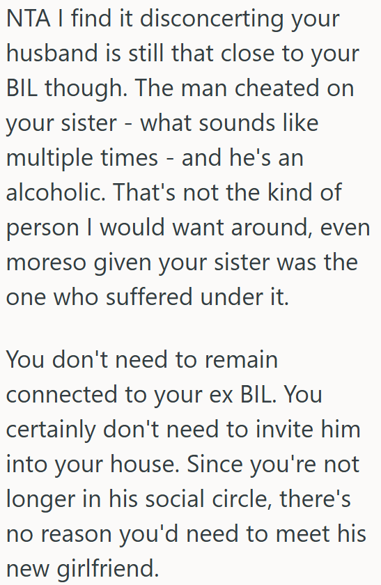 OP is not wrong for avoiding her cheating ex-brother-in-law.