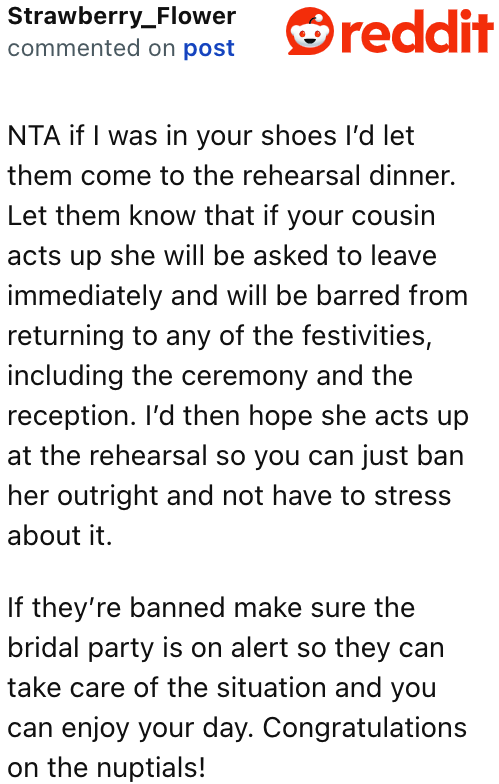 This person would actually invite them to determine if the cousin is fit to attend the actual event.