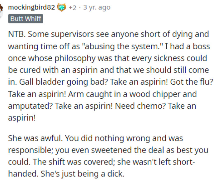 Then people shared their experiences regarding what happened with their bosses and how they handled this sort of thing.