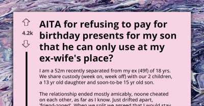 AITA For Refusing To Fund Birthday Gifts That Only Benefit My Son At My Ex-Wife's House