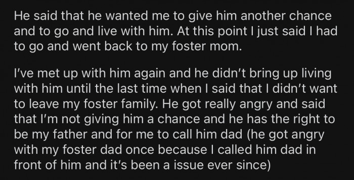 The dad asked OP to give him another chance.