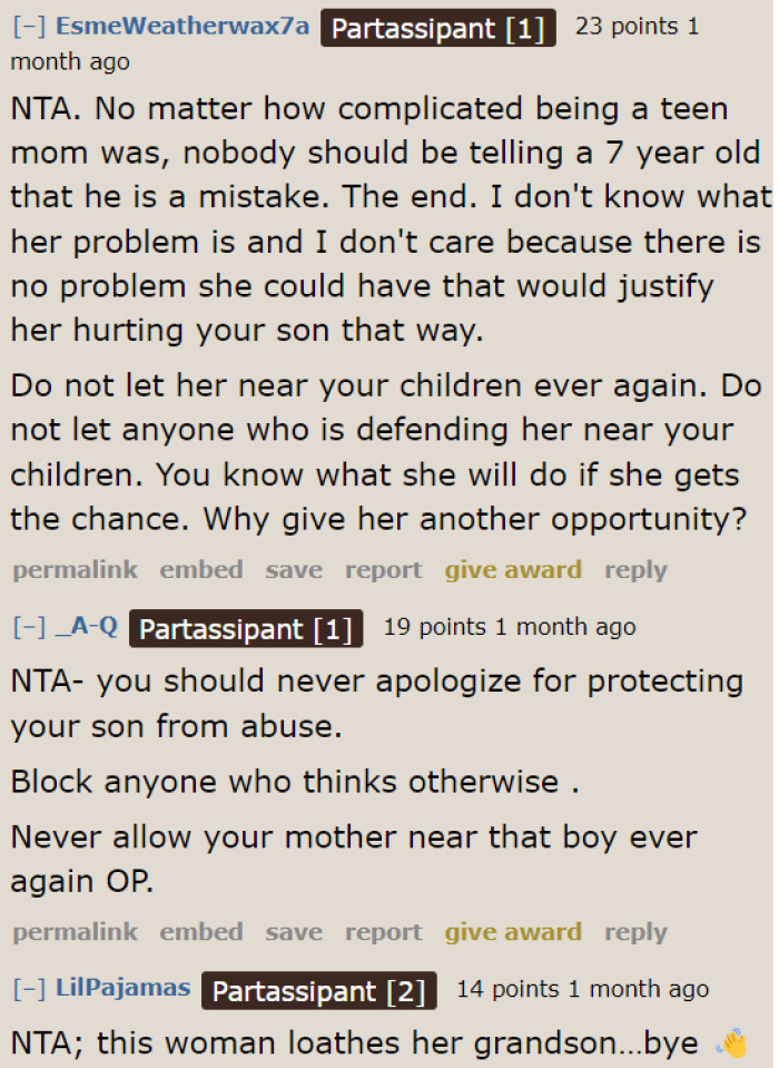 The seven-year-old doesn't deserve such treatment from his grandmother.