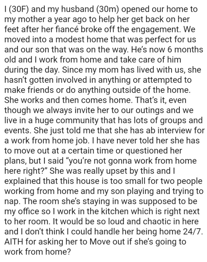 OP invites her mom to their outings, and they live in a large community that has many groups and events