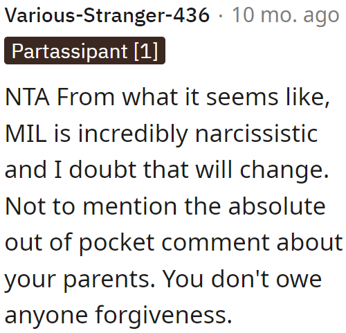 Just Like the OP, Redditors Recognize the MIL's Narcissism.