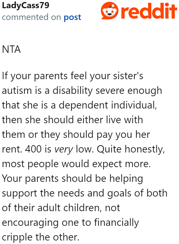 The OP's sister was never their responsibility.