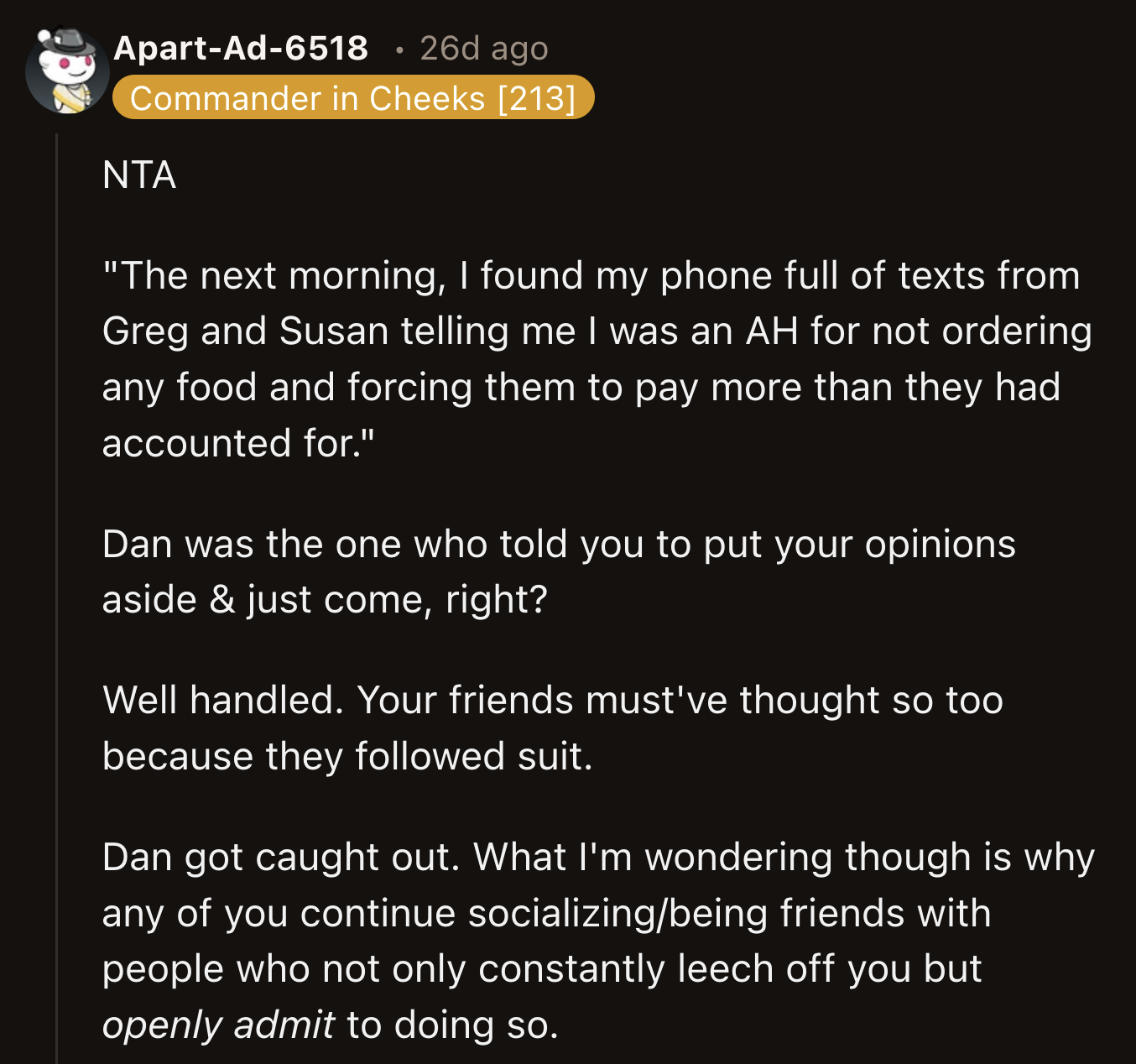 The real question is why they are still friends with Susan and Greg after they caught onto their stunt.