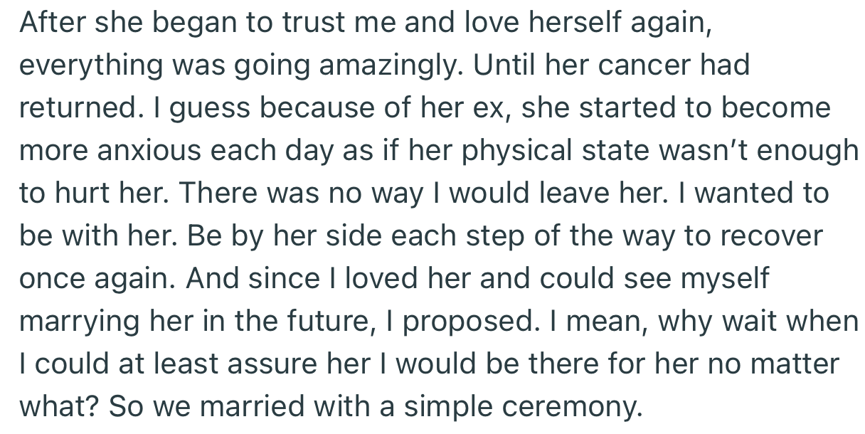 Things Were Going Smoothly Until Her Cancer Returned Again. But That Didn’t Stop OP from Proposing and Going Ahead to Marry Her