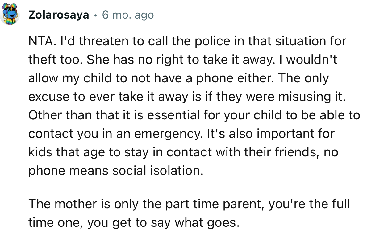 “NTA…it is essential for your child to be able to contact you in an emergency.”