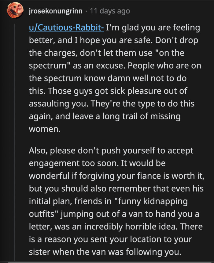 They urged her to reconsider her decision not to press charges.