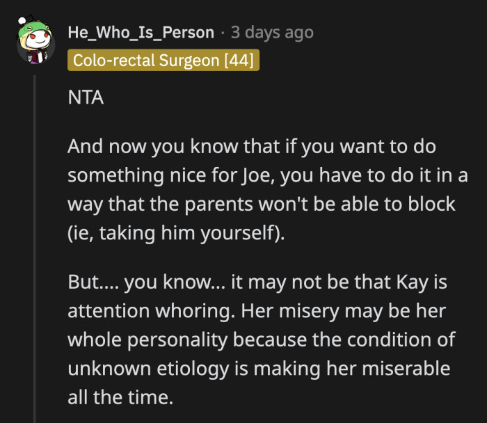 As for Kay, OP shouldn't be so dismissive of her symptoms