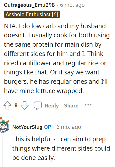 Then people came in to give their own situations where they are having to make two different meals as well.