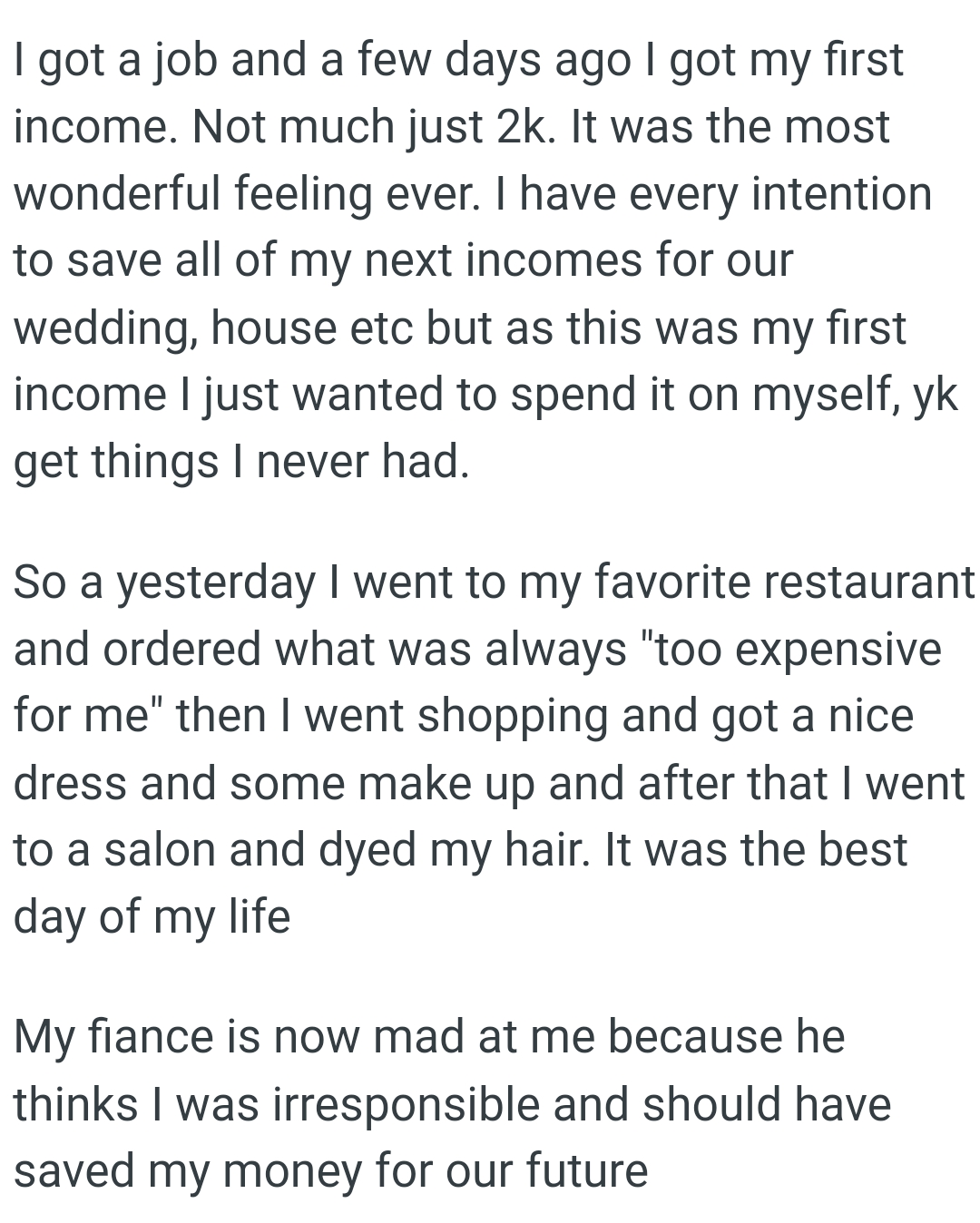 OP Went to Her Favorite Restaurant and Ordered What Was Always Too Expensive for Her